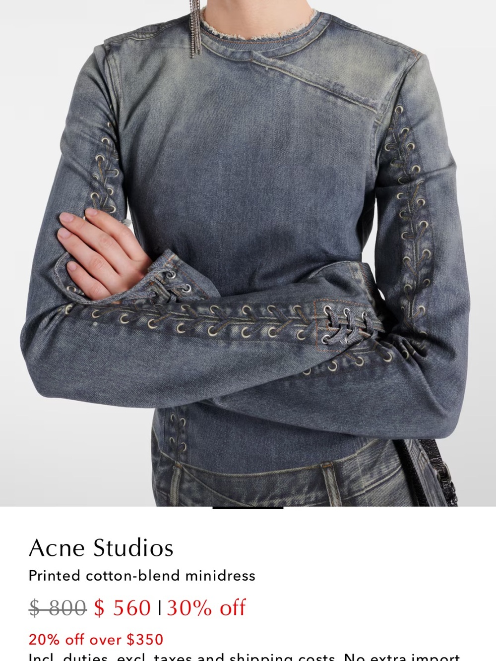Acne Blue Faded Denim Mini Dress. Denim printed 97% cotton - Picture 6 of 13